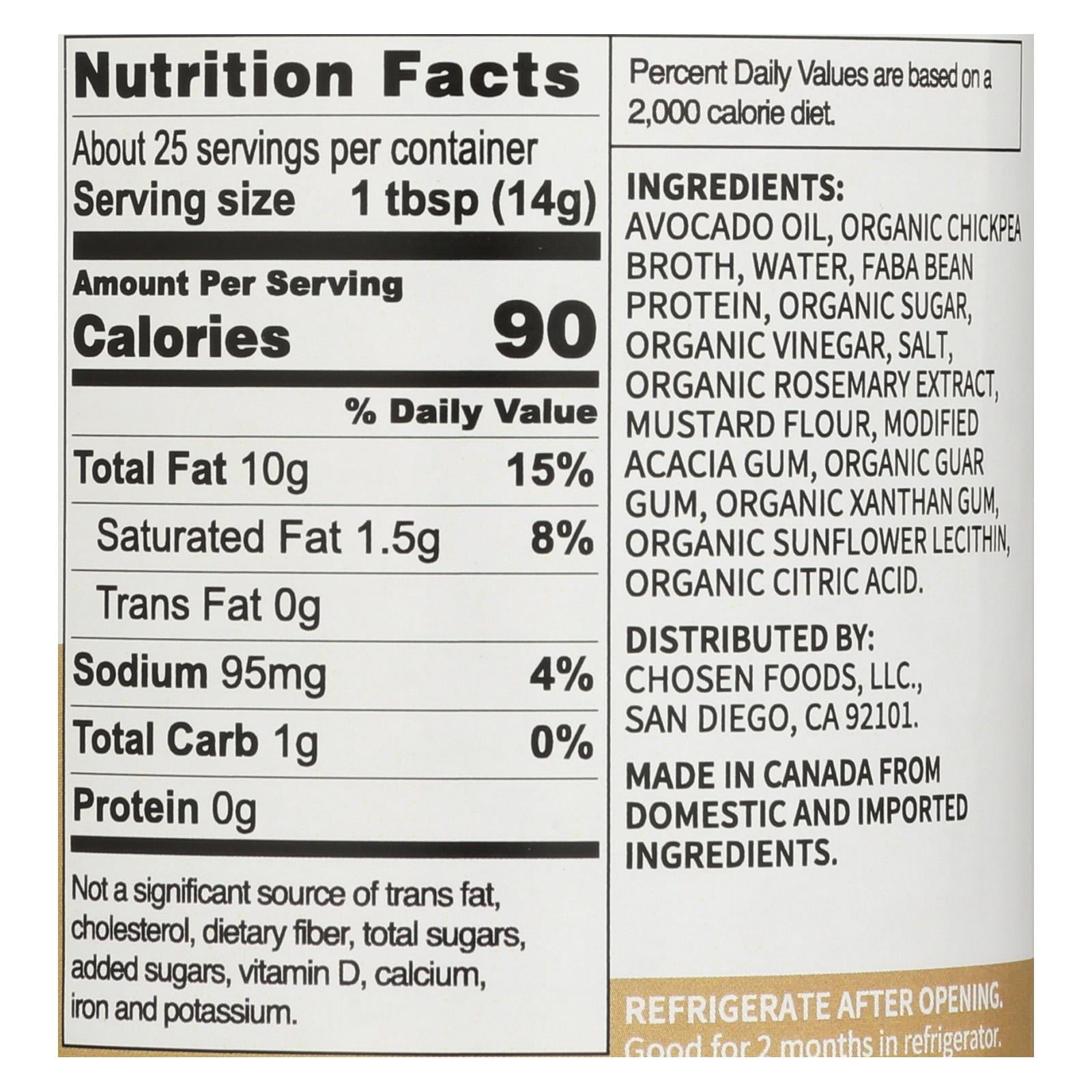 Chosen Foods - Avocado Oil Vegan Mayo - Case Of 6 - 12 Oz. - Maras Green