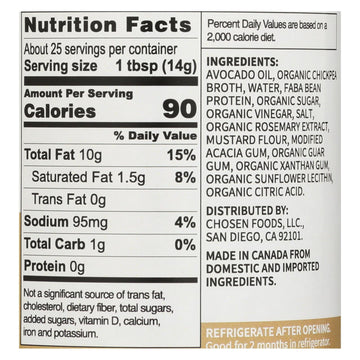 Chosen Foods - Avocado Oil Vegan Mayo - Case Of 6 - 12 Oz. - Maras Green