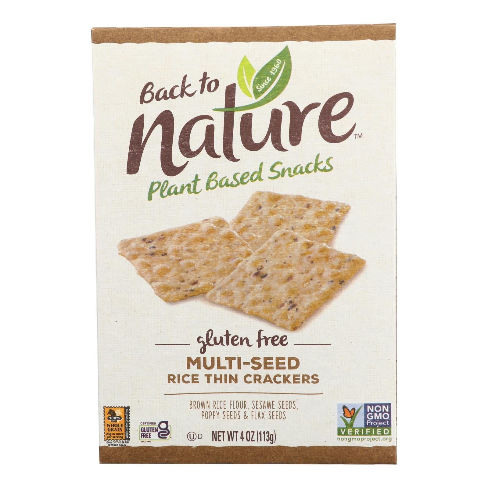 Back To Nature Multi Seed Rice Thin Crackers - Brown Rice Sesame Seeds Poppy Seeds And Flax Seed - Case Of 12 - 4 Oz. - Maras Green