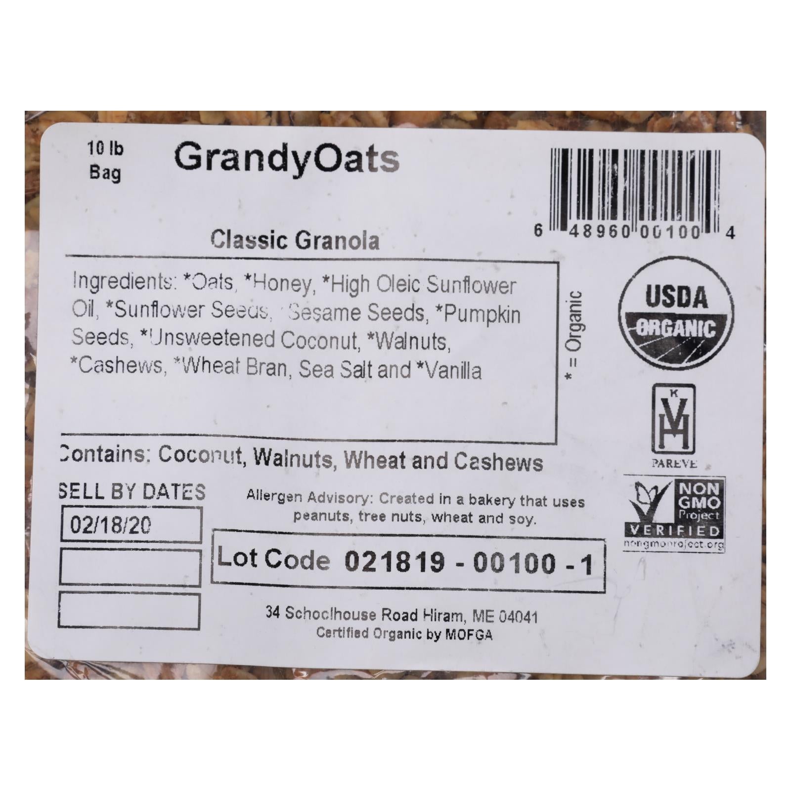Grandy Oats Granola Classic - Single Bulk Item - 10lb - Maras Green