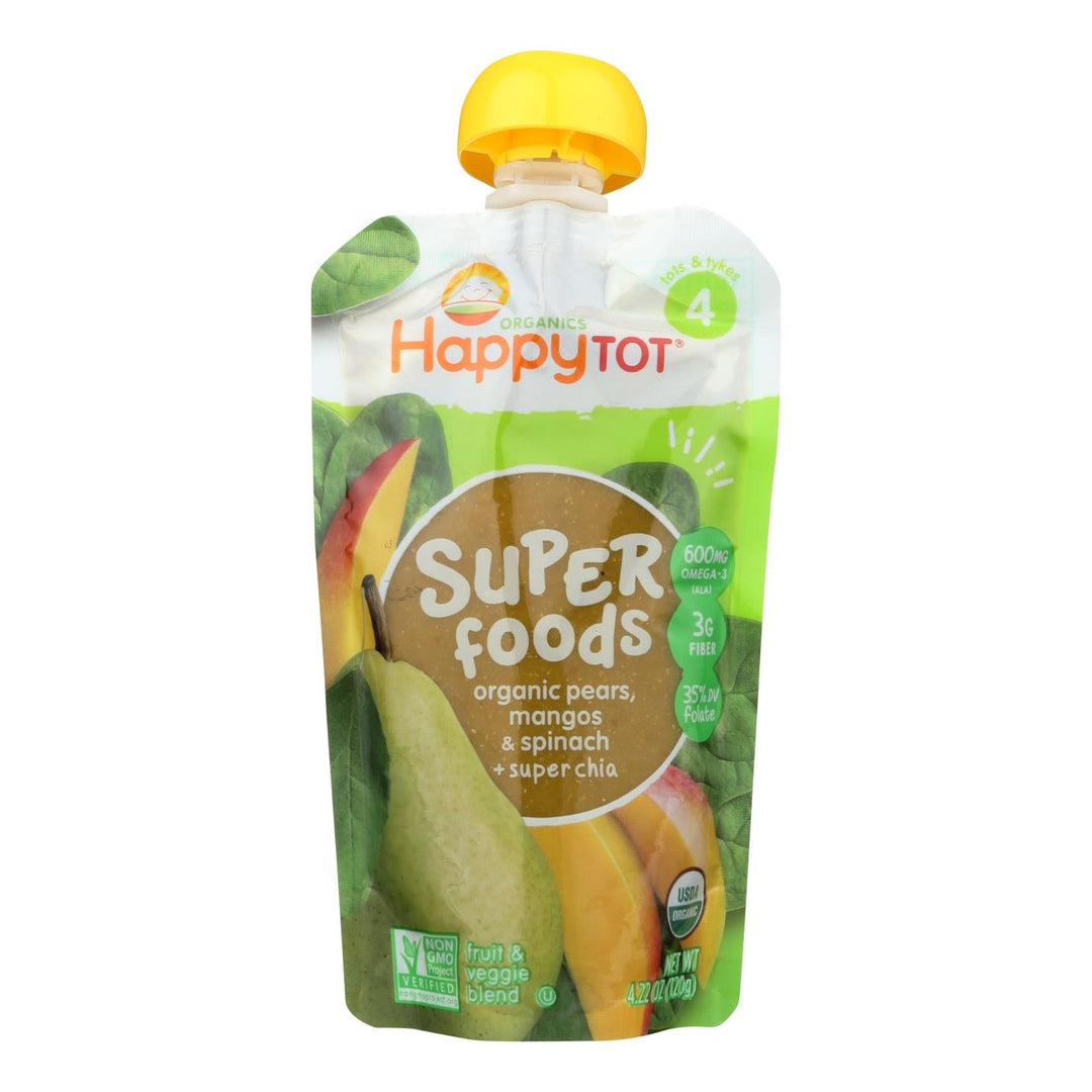 Happy Baby Happytot Organic Superfoods Spinach Mango And Pear - 4.22 Oz - Case Of 16 - Maras Green