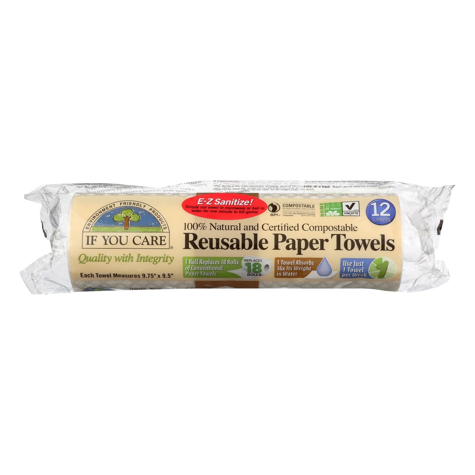 If You Care Paper Towels - Reusable - Nat - Case Of 8 - 12 Count - Maras Green
