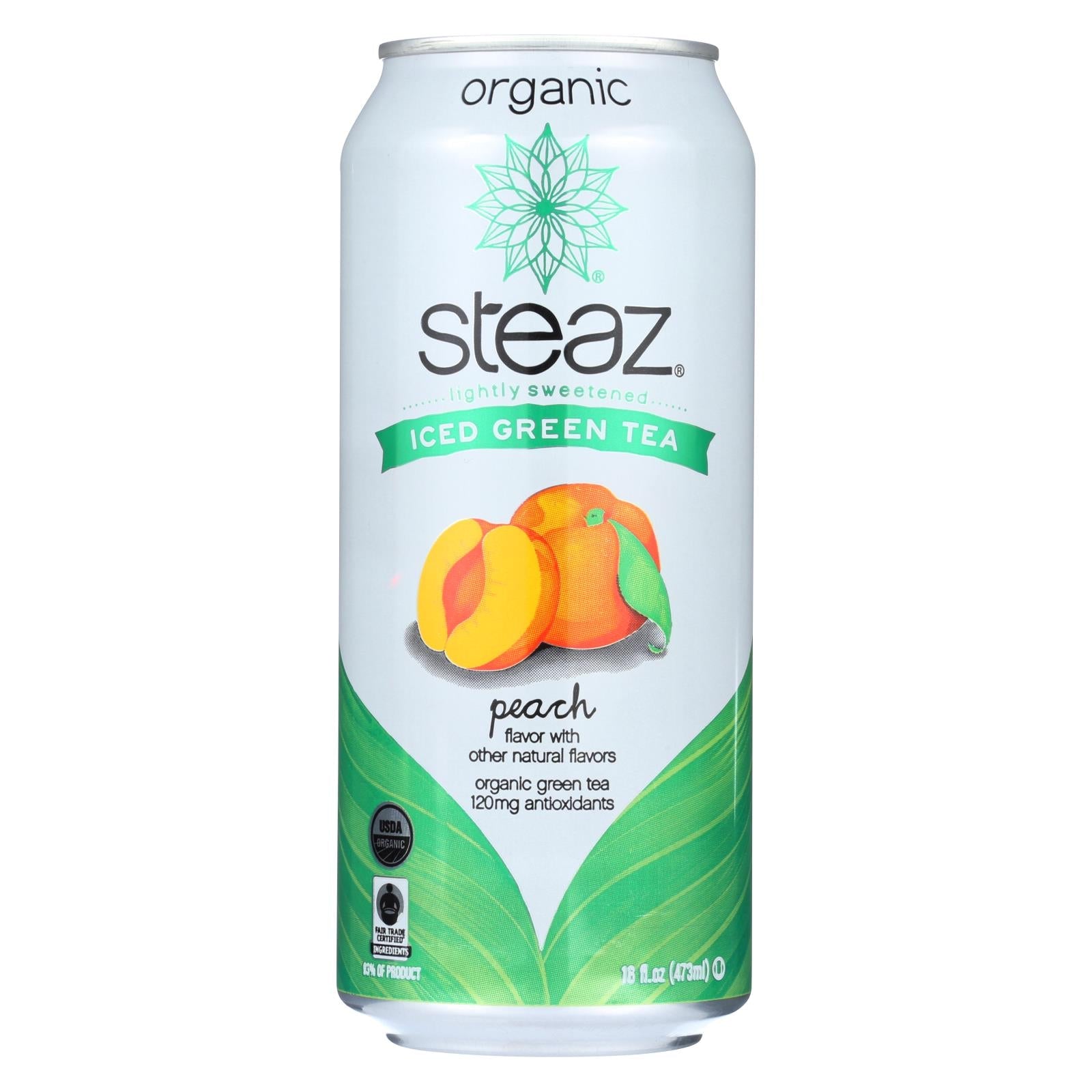 Steaz Lightly Sweetened Green Tea - Peach - Case Of 12 - 16 Fl Oz. - Maras Green