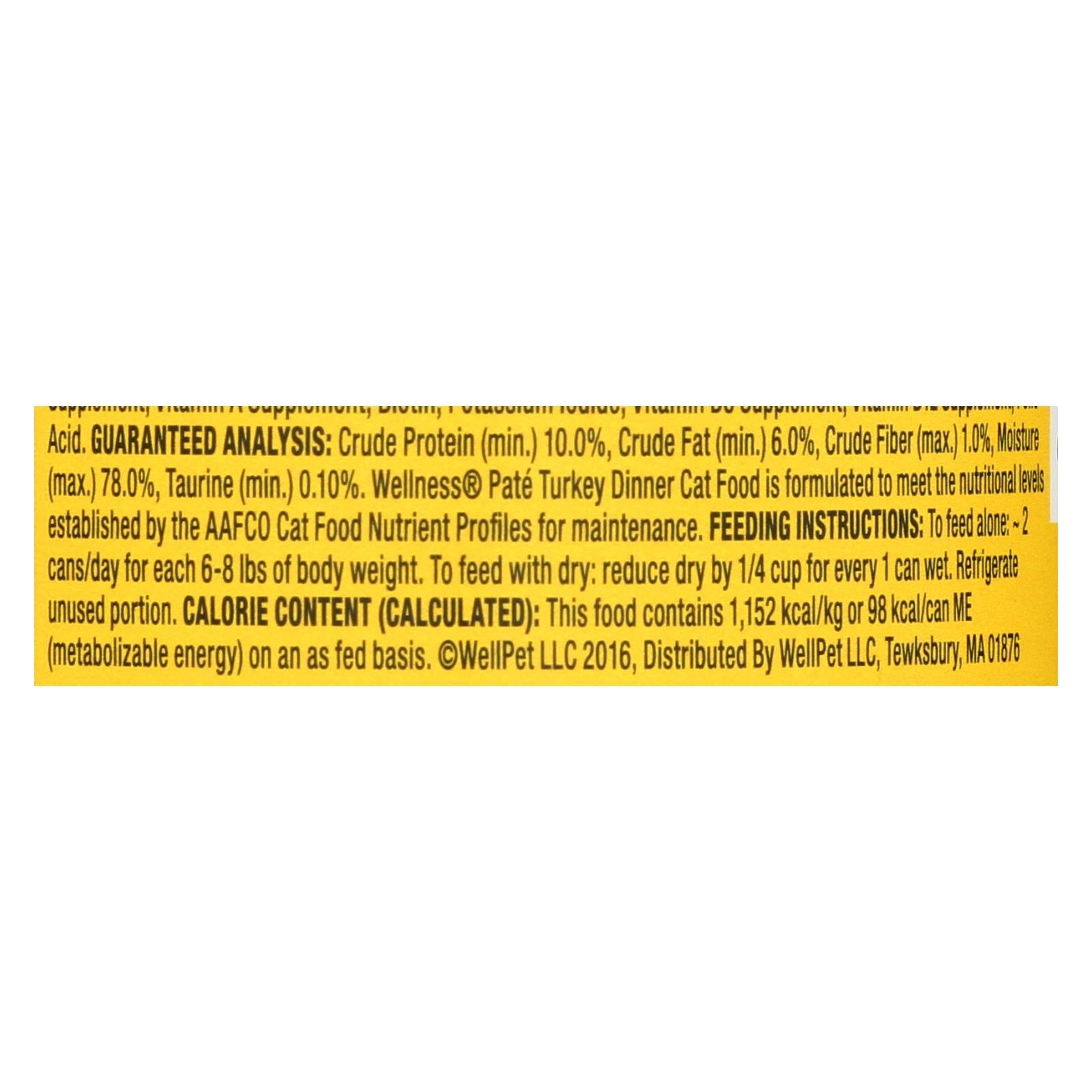 Wellness Pet Products Cat Food - Turkey Recipe - Case Of 24 - 3 Oz. - Maras Green