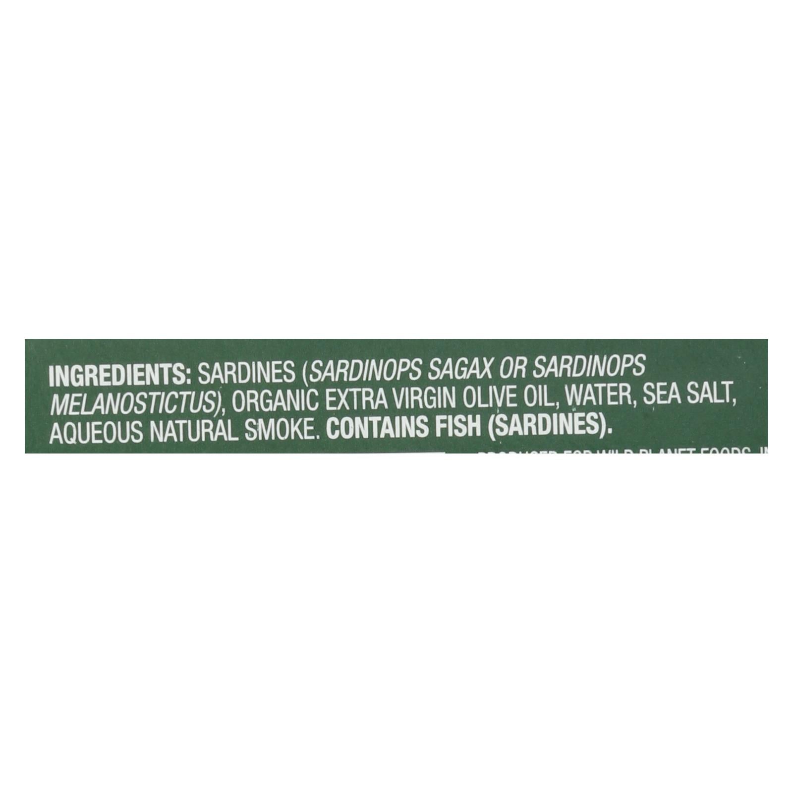 Wild Planet Wild Sardines In Extra Virgin Olive Oil - Case Of 12 - 4.375 Oz. - Maras Green