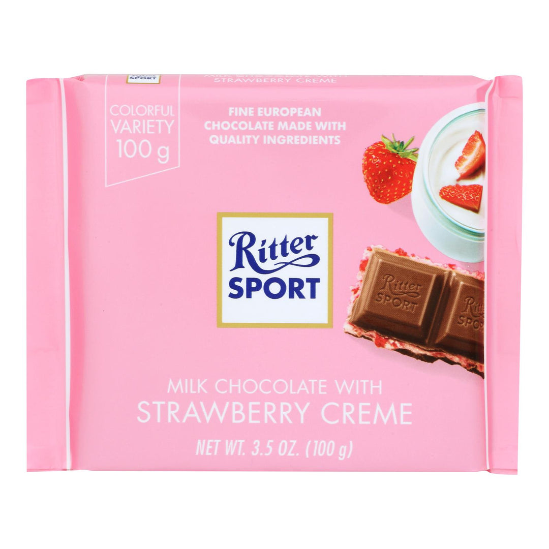 Ritter Sport - Bar Strawberries And Crme - Case Of 12 - 3.5 Oz - Maras Green