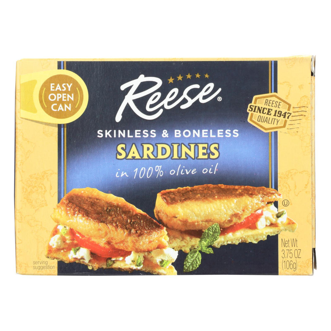 Reese Sardines - Skinless Boneless In Olive Oil - Case Of 10 - 3.75 Oz - Maras Green