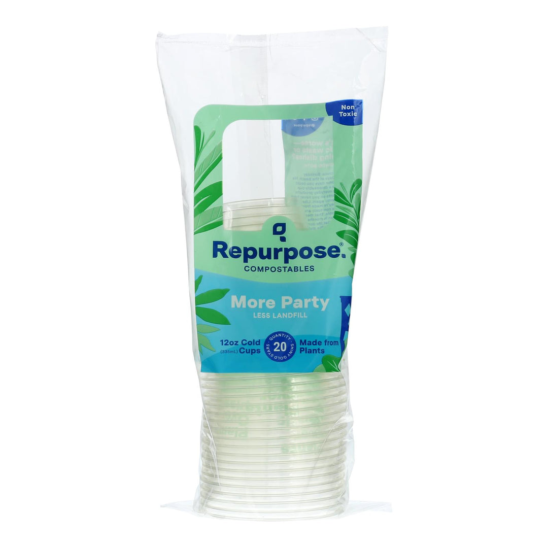 Repurpose Clear Compostable Cups - Case Of 12 - 20 Count - Maras Green