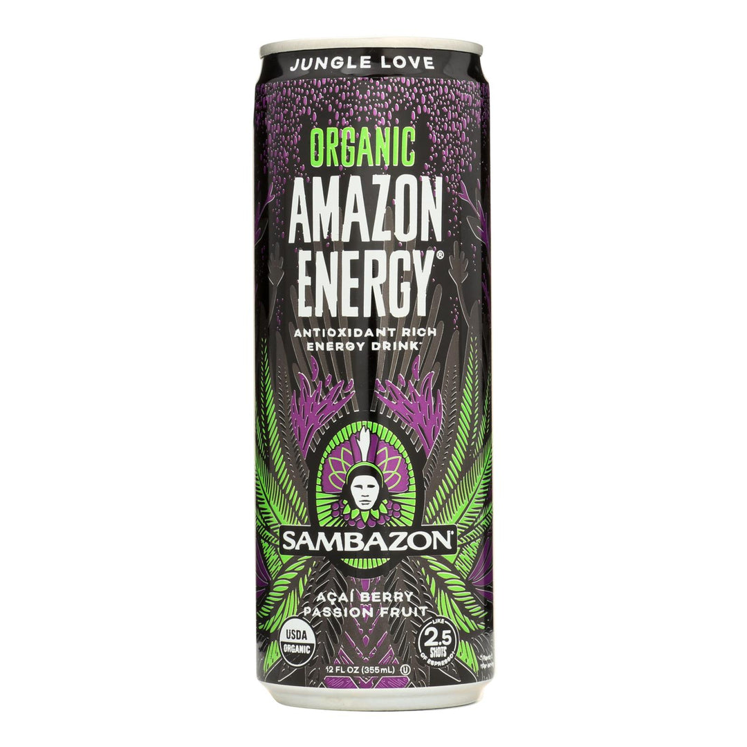 Sambazon Organic Amazon Energy Drink - Jungle Love - Case Of 12 - 12 Fl Oz - Maras Green