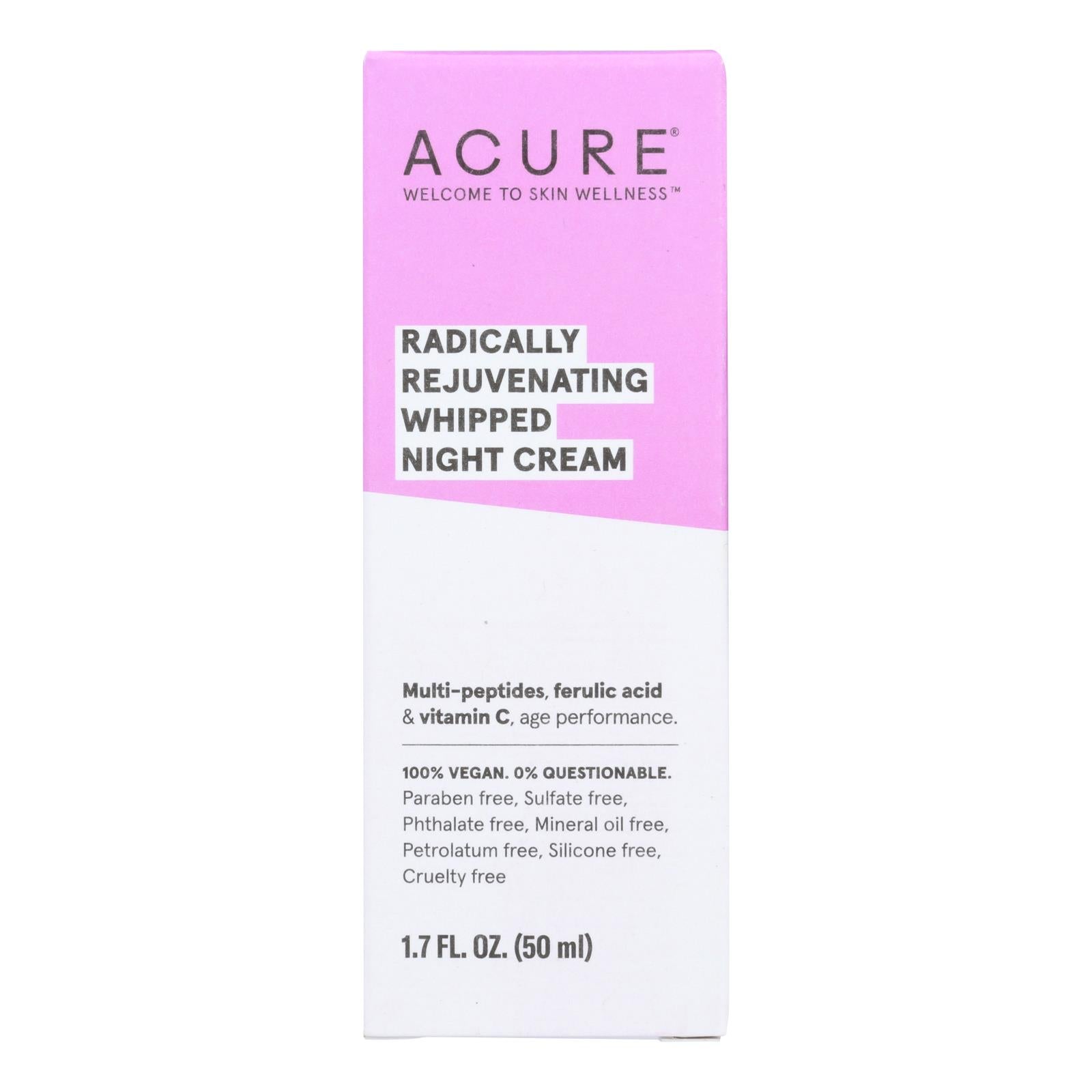 Acure - Whipped Night Cream - Radically Rejuvenating - 1.7 Fl Oz. - Maras Green