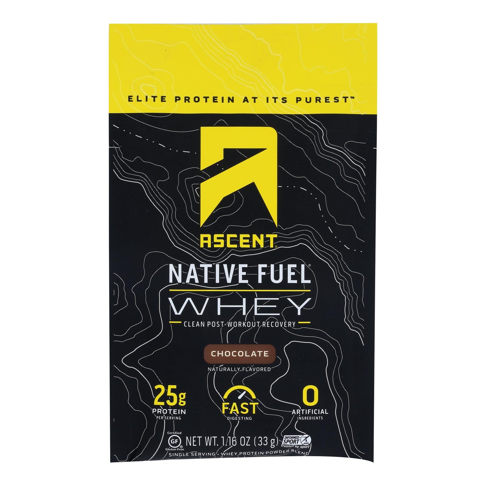 Ascent Native Fuel Chocolate Whey Protein Powder Blend Chocolate - Case Of 15 - 1.16 Oz - Maras Green
