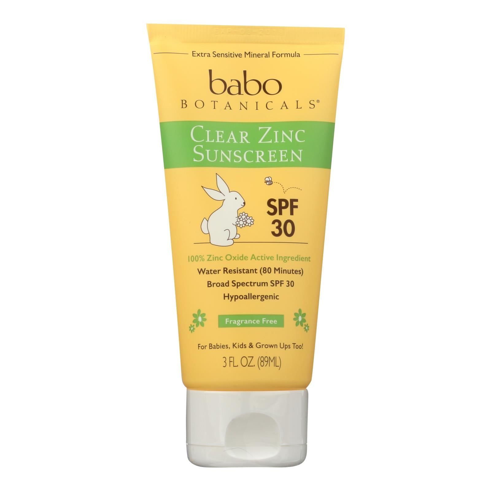 Babo Botanicals - Sunscreen - Clear Zinc Unscented Spf 30 - 3 Oz - Maras Green