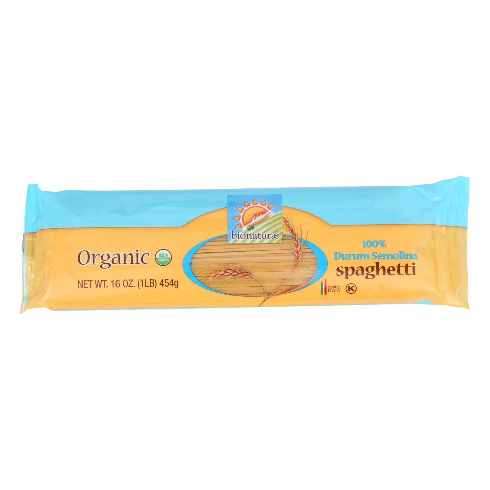 Bionaturae Pasta - Organic - 100 Percent Durum Semolina - Spaghetti - 16 Oz - Case Of 12 - Maras Green
