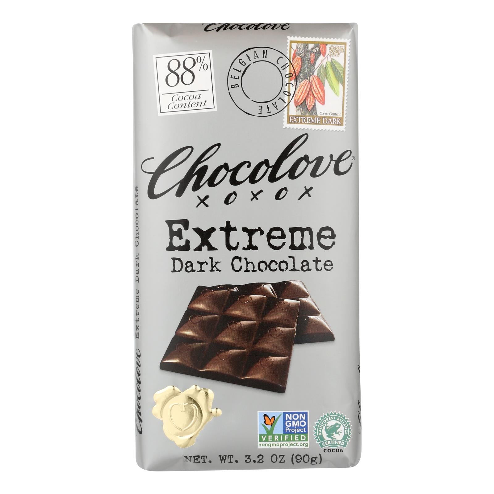 Chocolove Xoxox - Dark Chocolate Bar - Extreme - Case Of 12 - 3.2 Oz - Maras Green