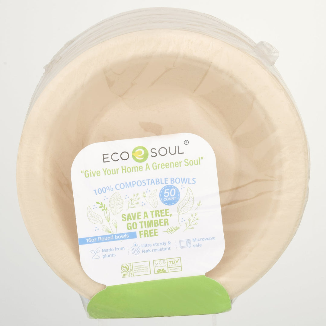 Ecosoul - Round Bowls 16 Oz Bagasse - Case Of 8 - 50 Ct - Maras Green