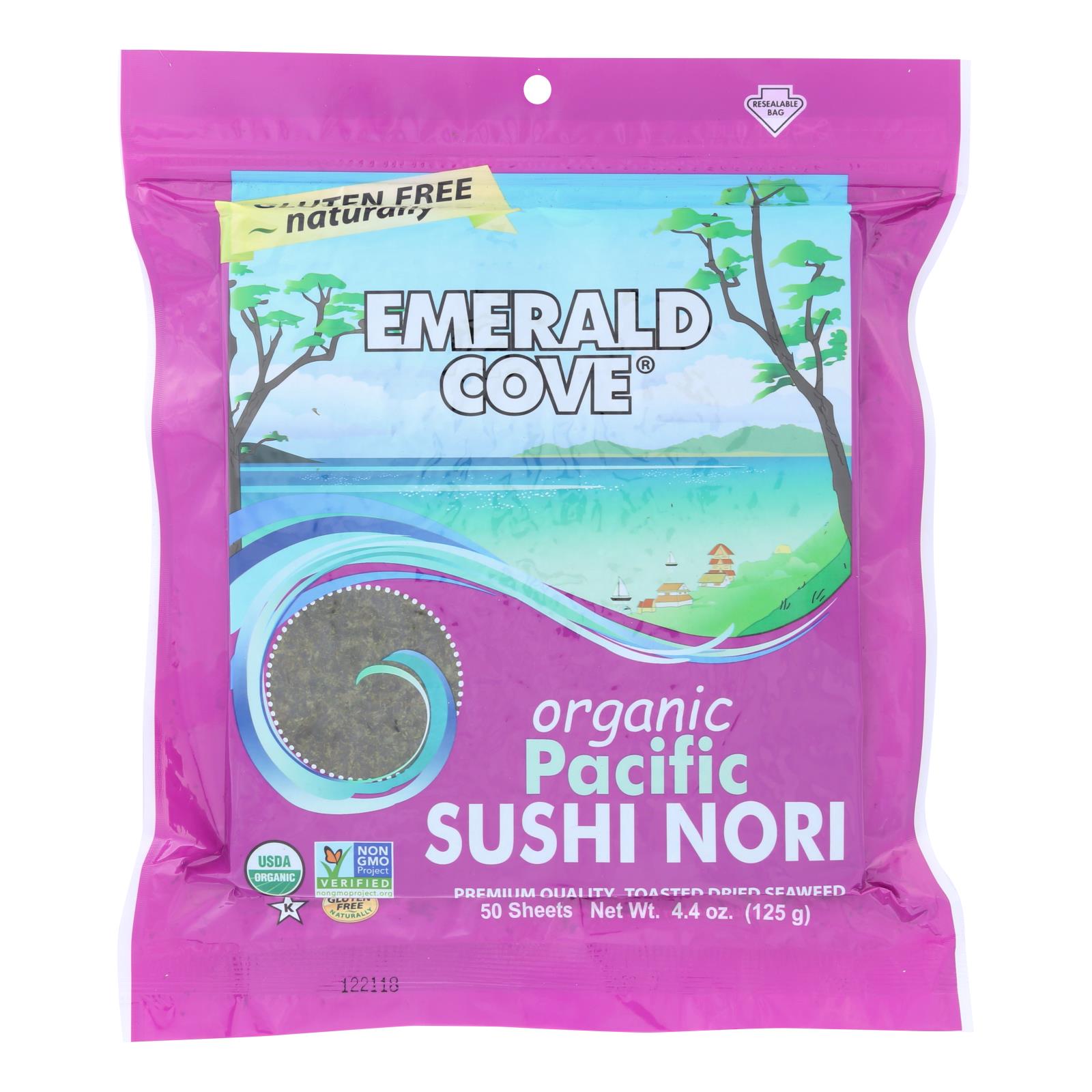 Emerald Cove Organic Pacific Sushi Nori - Toasted - Silver Grade - 50 Sheets - Case Of 4 - Maras Green