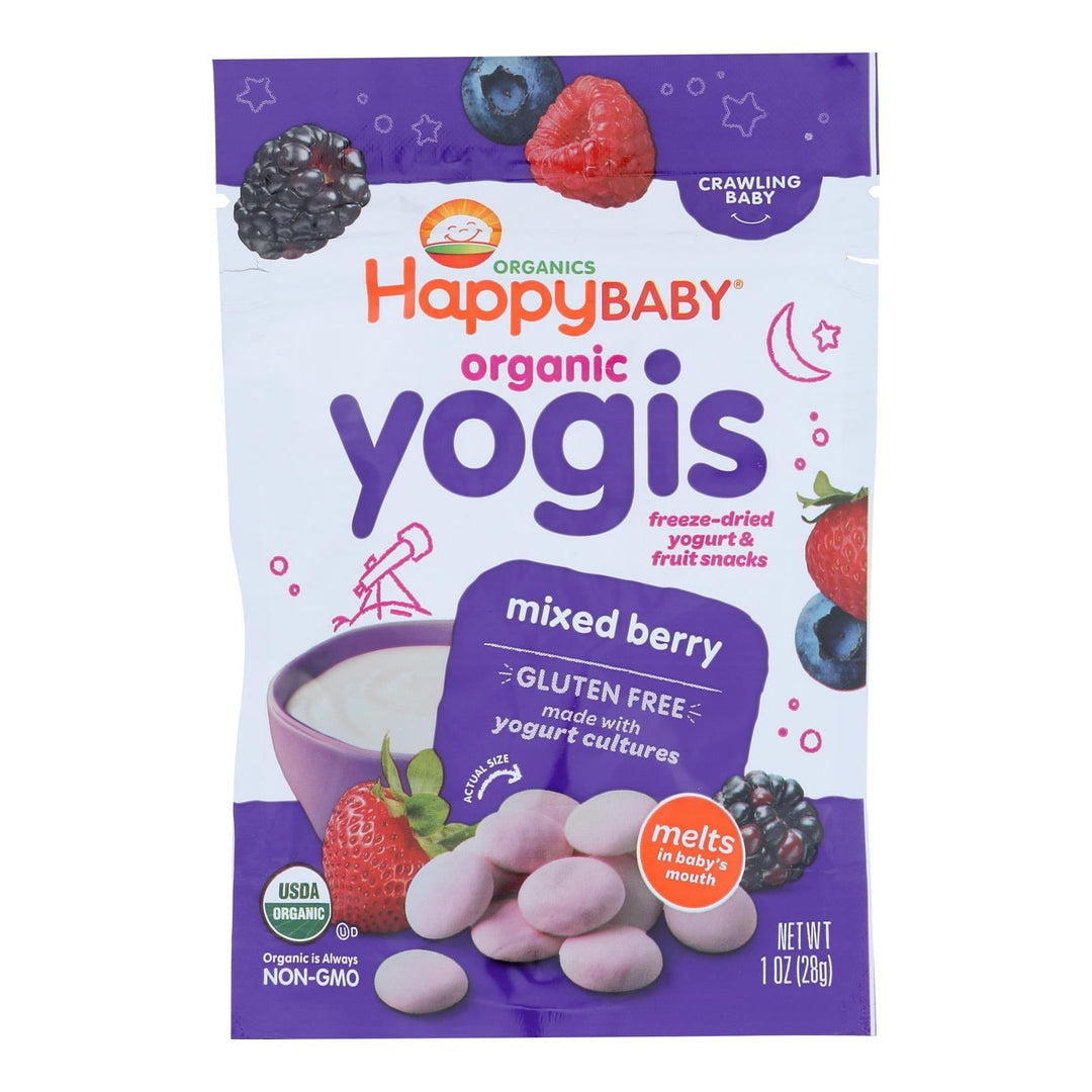 Happy Baby Happy Yogis Organic Superfoods Yogurt And Fruit Snacks Mixed Berry - 1 Oz - Case Of 8 - Maras Green