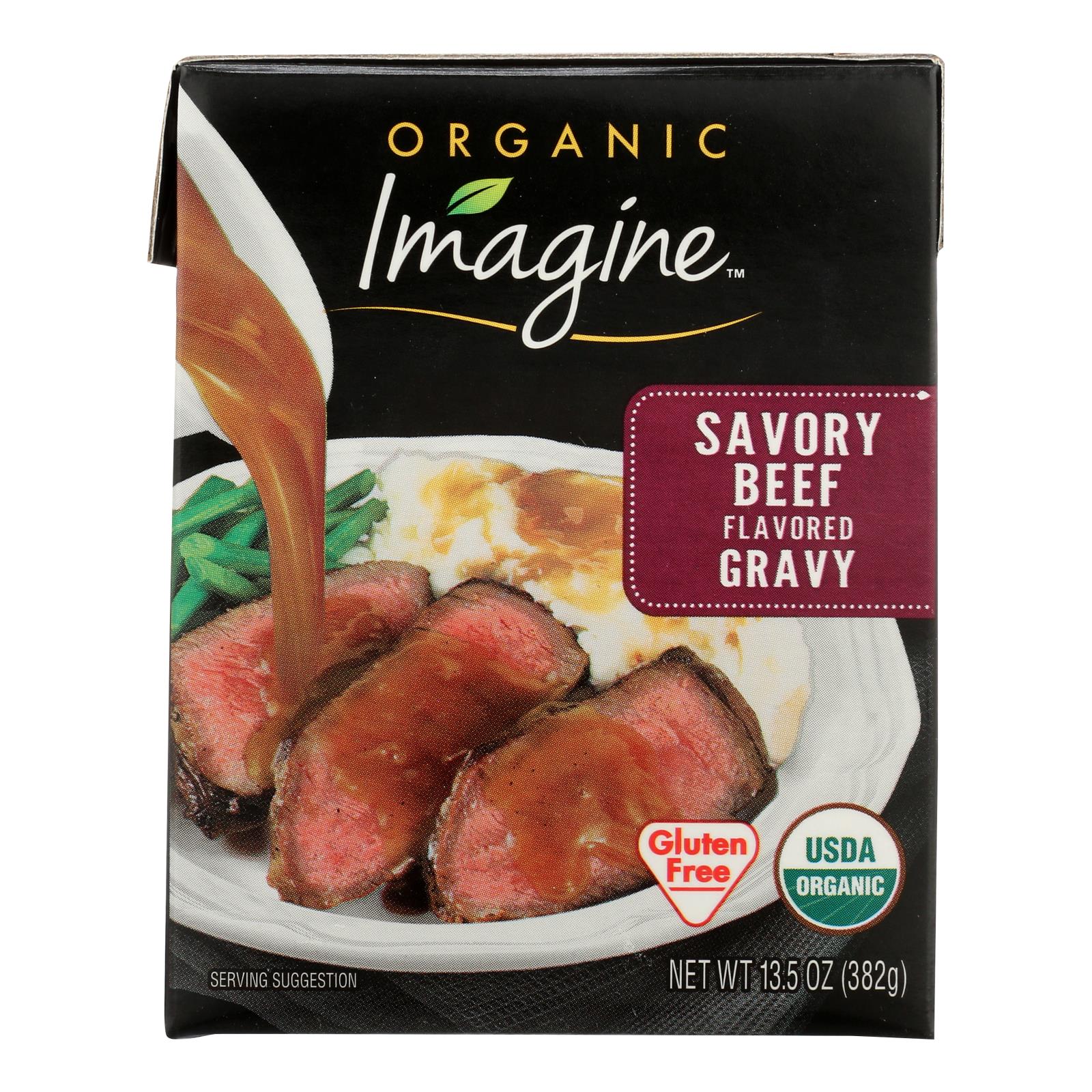 Imagine Foods Organic Gravy - Savory Beef - Case Of 12 - 13.5 Fl Oz - Maras Green