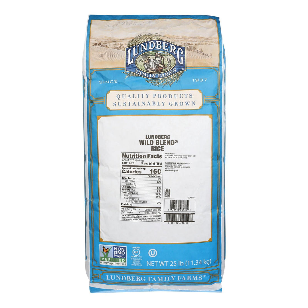 Lundberg Family Farms Wild Blend Whole Grain Brown Rice - Single Bulk Item - 25lb - Maras Green