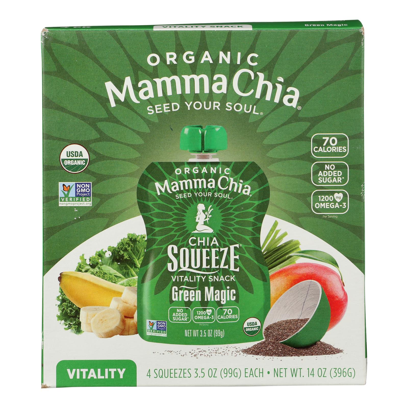 Mamma Chia Squeeze Vitality Snack - Green Magic - Case Of 6 - 3.5 Oz. - Maras Green