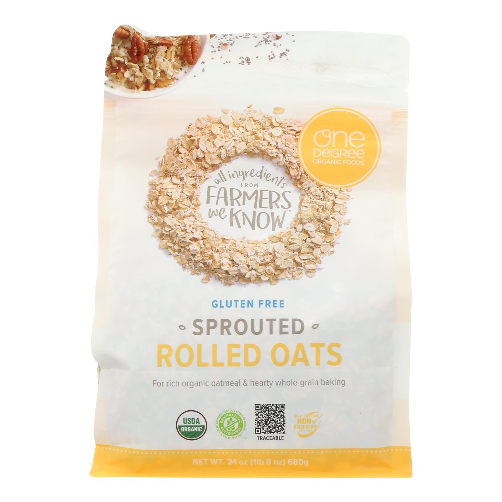 One Degree Organic Foods Organic Rolled Oats - Sprouted - Case Of 4 - 24 Oz - Maras Green