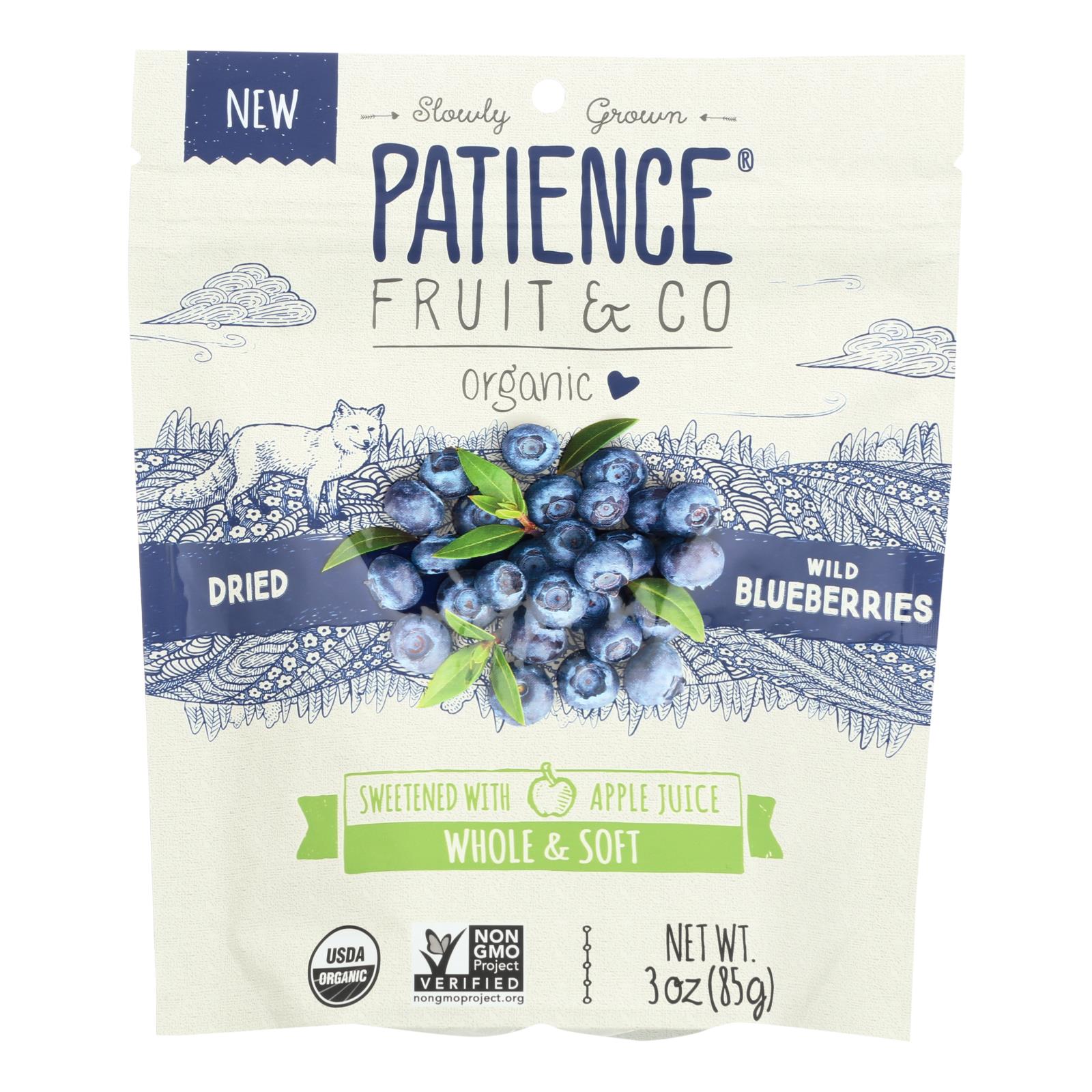 Patience Fruit & Co Organic Dried Wild Blueberries - Case Of 8 - 3 Oz - Maras Green