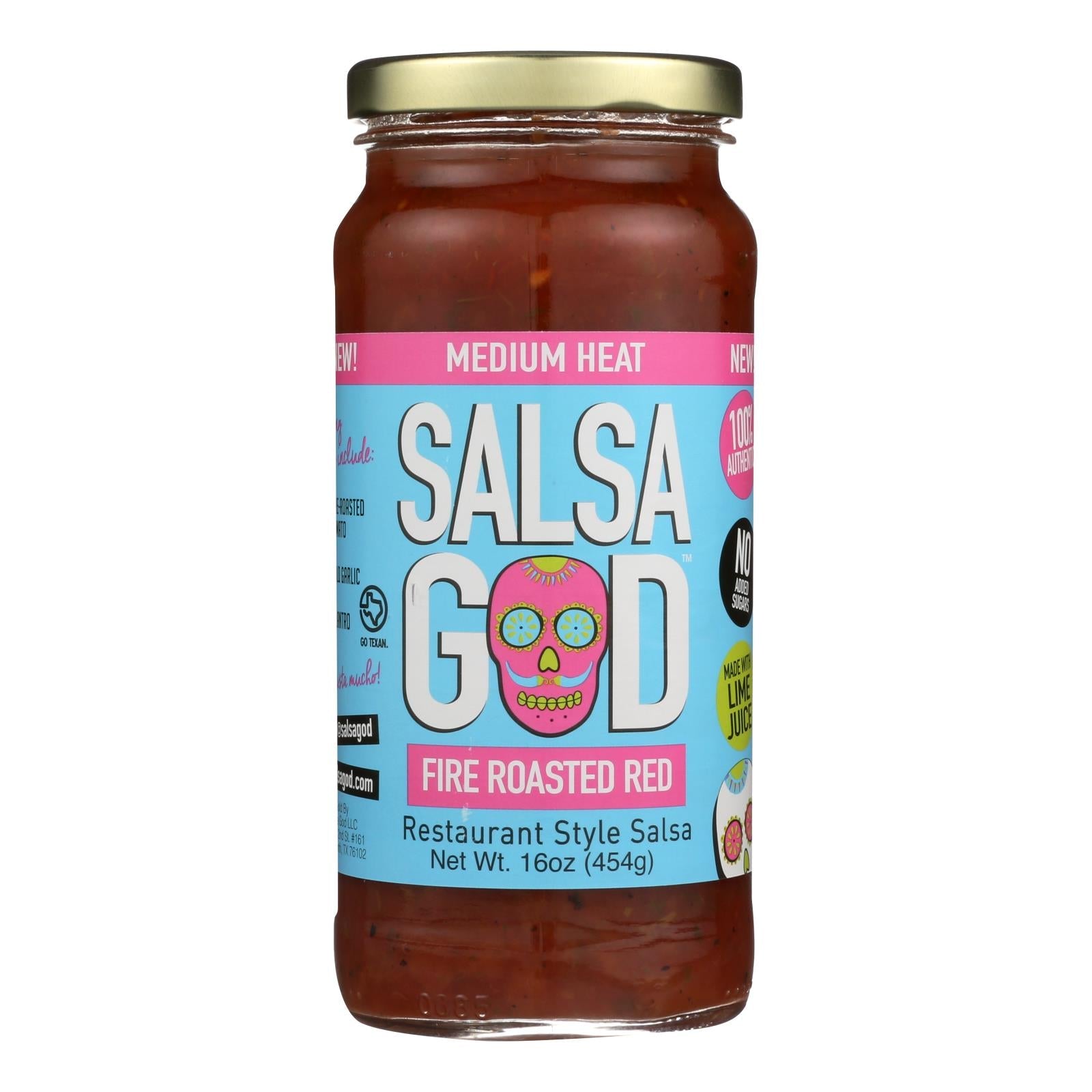 Salsa God Medium Fire Roasted Red Salsa - Case Of 6 - 16 Oz - Maras Green