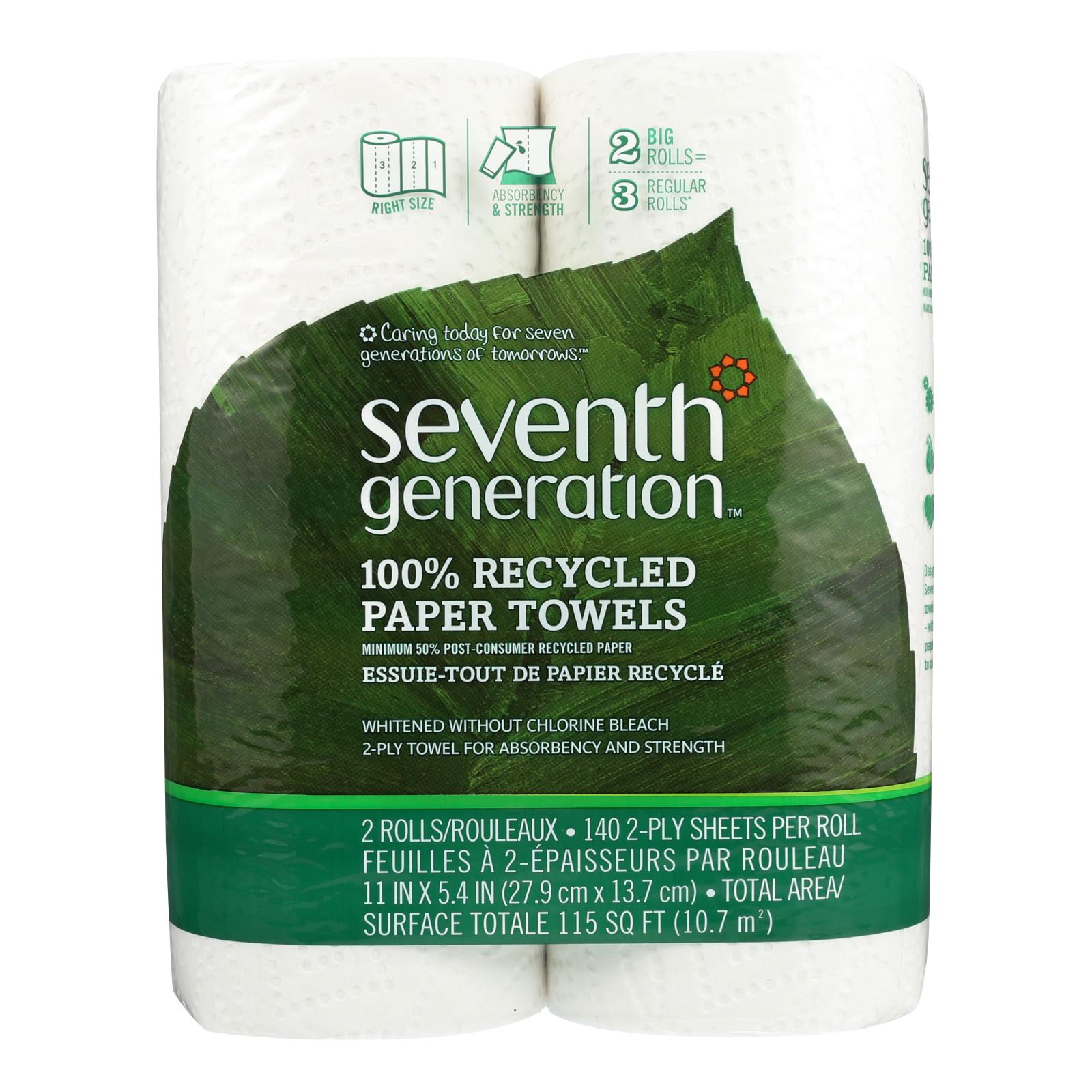 Seventh Generation Recycled Paper Towels - White - Case Of 12 - 140 Sheets - Maras Green