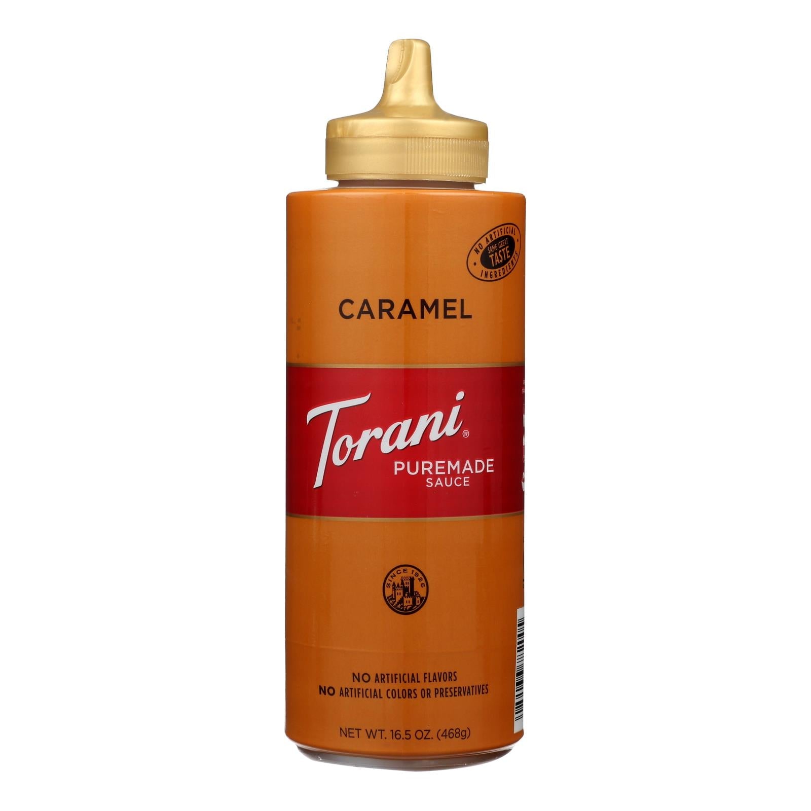 Torani, Caramel Sauce, Authentic Coffeehouse - Case Of 4 - 16.5 Oz - Maras Green