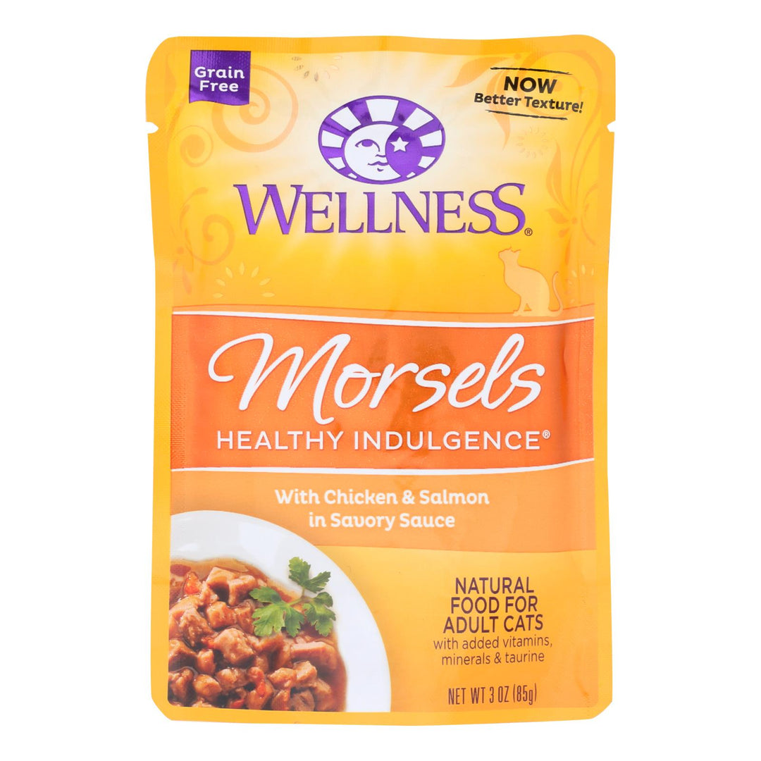 Wellness Pet Products Cat Food - Morsels With Chicken And Salmon In Savory Sauce - Case Of 24 - 3 Oz. - Maras Green
