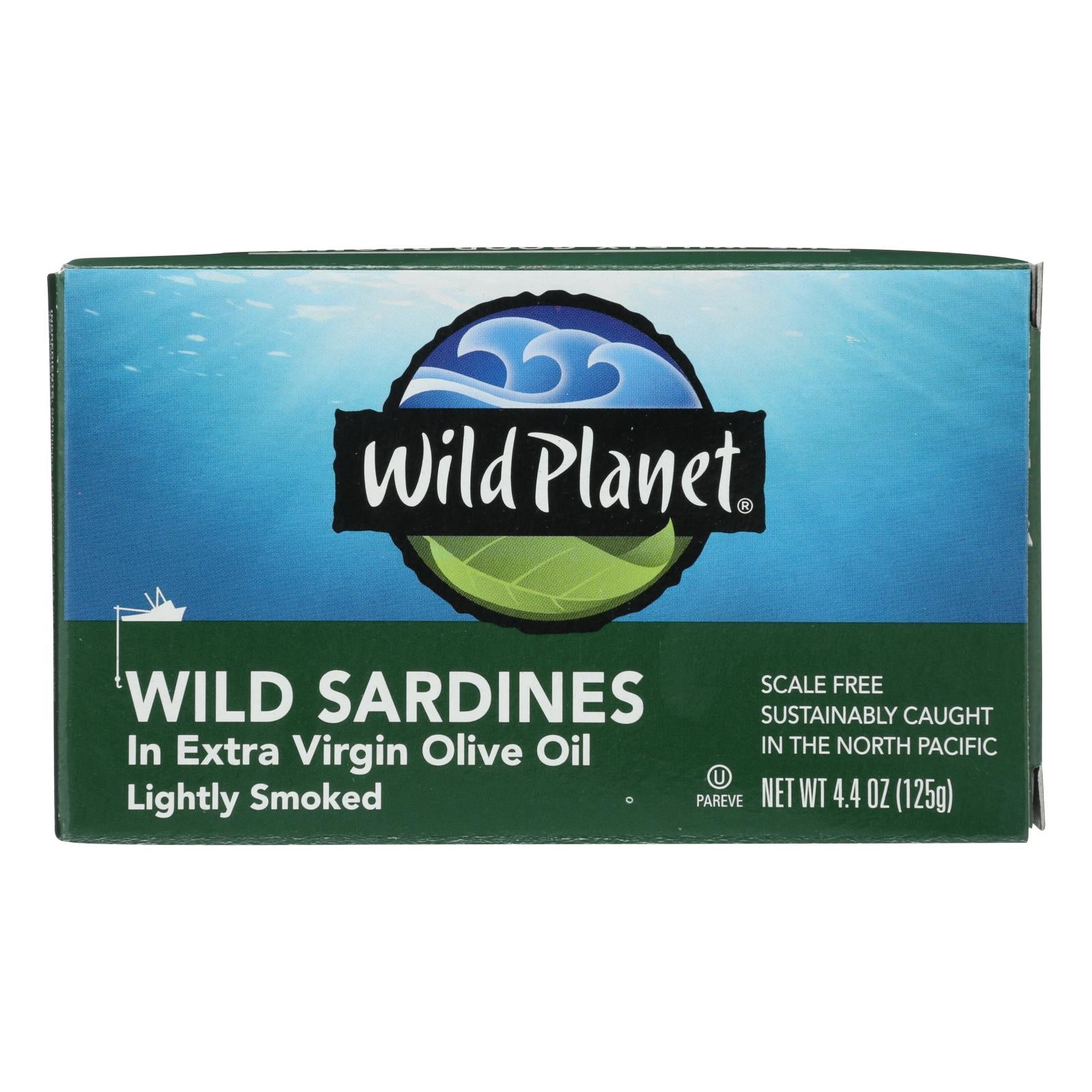 Wild Planet Wild Sardines In Extra Virgin Olive Oil - Case Of 12 - 4.375 Oz. - Maras Green