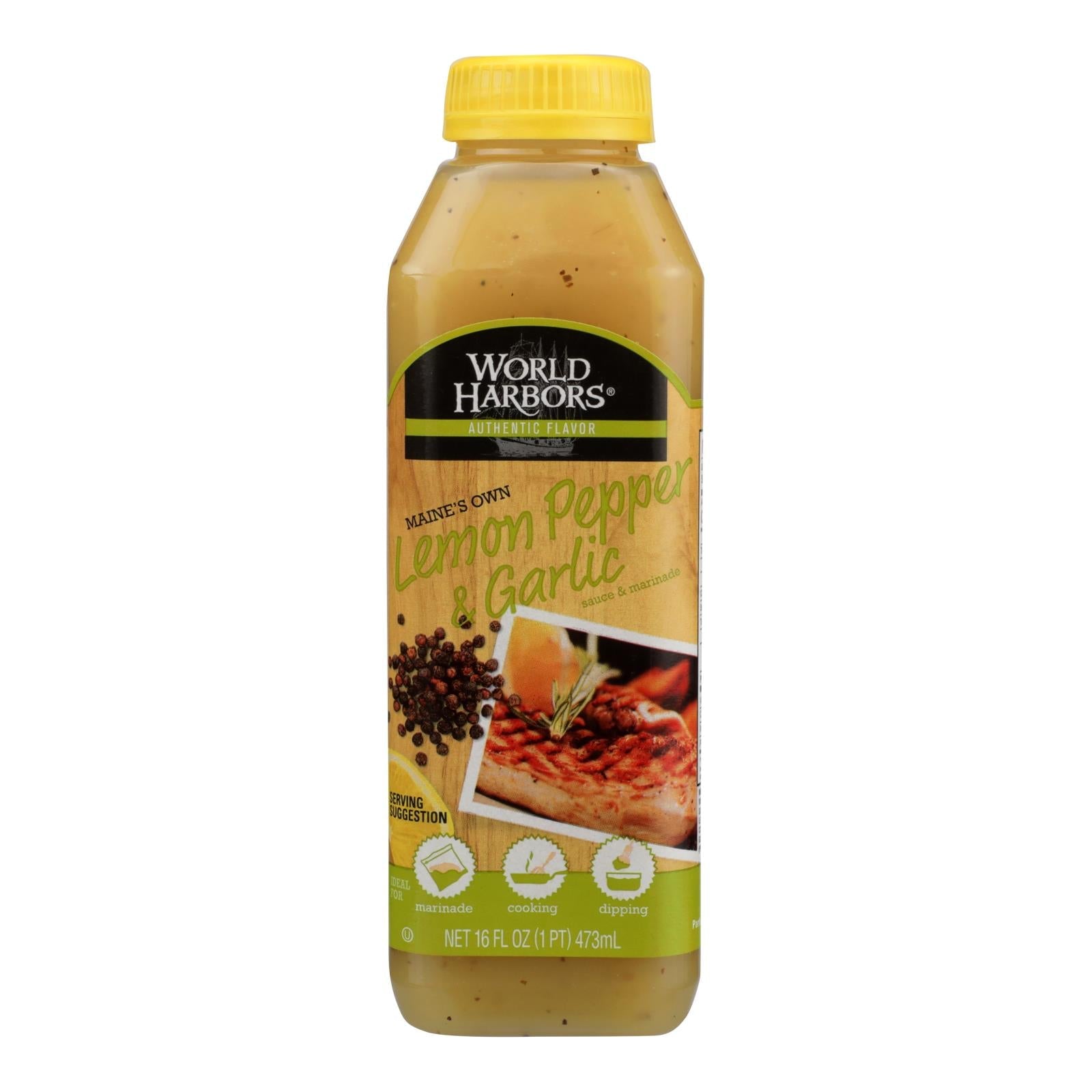 World Harbor Lemon Pepper And Garlic Seafood And Poultry Sauce And Marinade - Case Of 6 - 16 Fl Oz. - Maras Green