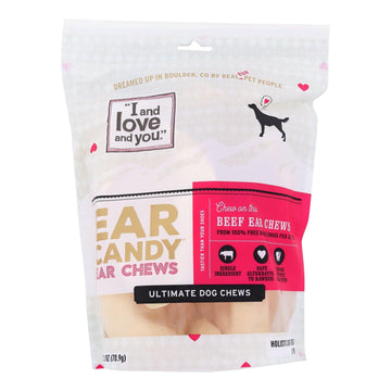 I And Love And You Dog Chews - Ear Candy - Beef Ear - 5 Count - Case Of 6 - Maras Green