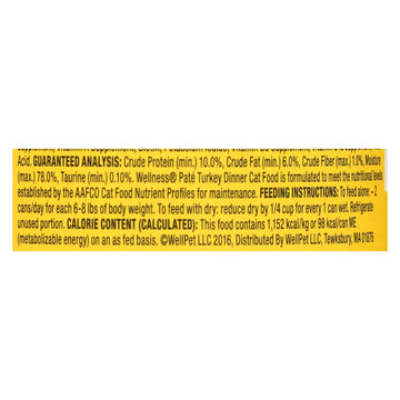Wellness Pet Products Cat Food - Turkey Recipe - Case Of 24 - 3 Oz. - Maras Green