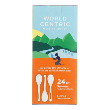 World Centric Cornstarch Compostable Spoon - Case Of 12 - 24 Count - Maras Green