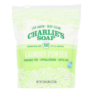 Charlies Soap Laundry Detergent - 100 Loads - Powder - 2.64 Lb - Case Of 6 - Maras Green