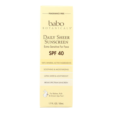 Babo Botanicals - Sunscreen - Daily Sheer - Spf 40 - 1.7 Oz - Maras Green