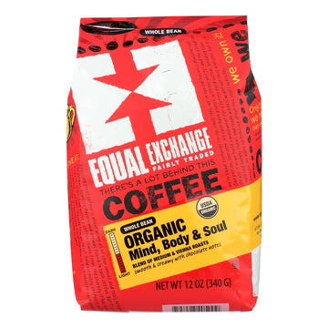 Equal Exchange Organic Whole Bean Coffee - Mind Body And Soul - Case Of 6 - 12 Oz. - Maras Green