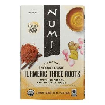 Numi Tea - Tea Organic Turmeric 3 Roots - Case Of 6 - 15 Bags - Maras Green