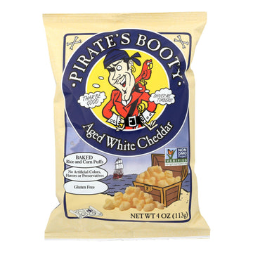 Pirate Brands Booty Puffs - Aged White Cheddar - Case Of 12 - 4 Oz. - Maras Green