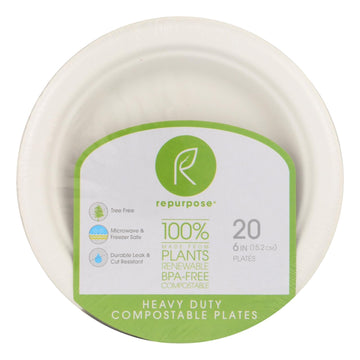 Repurpose Compostable Bagasse Plates - Case Of 24 - 20 Count - Maras Green
