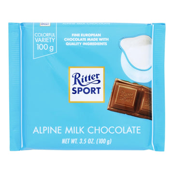 Ritter Sport Chocolate Bar - Milk Chocolate - 30 Percent Cocoa - Alpine - 3.5 Oz Bars - Case Of 12 - Maras Green