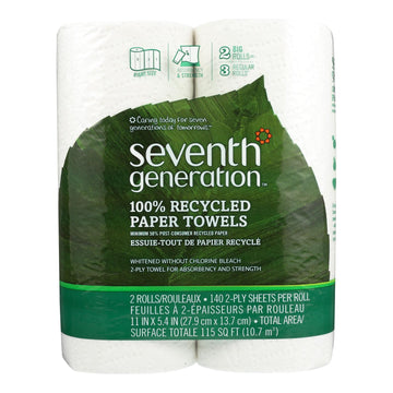 Seventh Generation Recycled Paper Towels - White - Case Of 12 - 140 Sheets - Maras Green